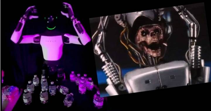 Tesla robot repeats human operator removing headset, then falls over