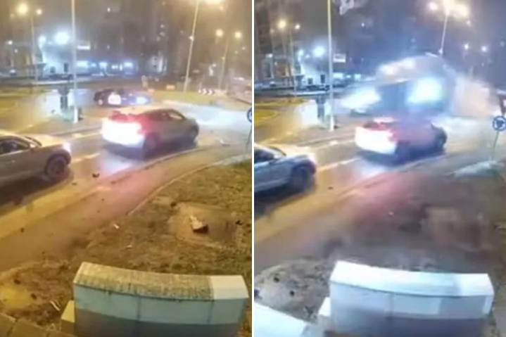 Mercedes Benz goes airborne, soaring over other cars in terrifying caught