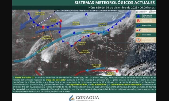 Frente Frío 17 sacude a México: heladas, lluvias y calor extremo hoy