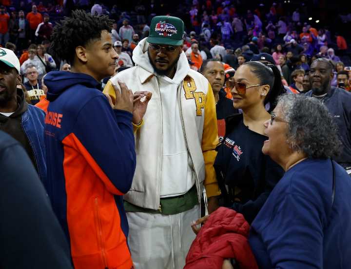 Carmelo Anthony laughs as Kiyan hypes up his teammates: ‘He got too much Brooklyn energy, man’