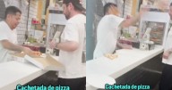 VIRAL: Estadounidense entra a una pizzería insultando y un mesero latino lo cachetea con una pizza