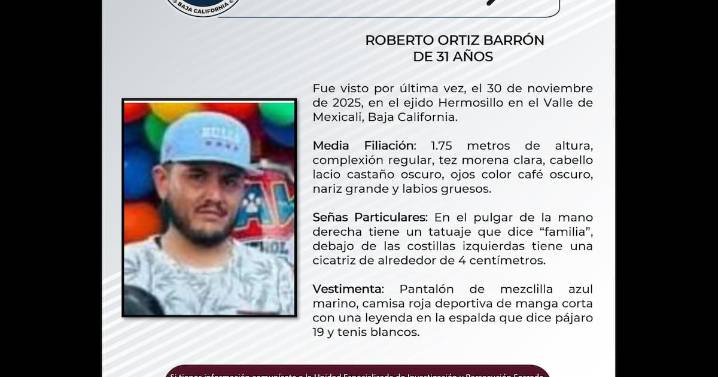 Buscan a Roberto, desaparecido hace 10 días en el Valle de Mexicali