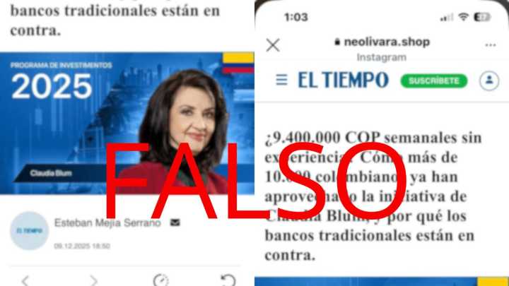 Nuevo fraude: circula noticia falsa que suplanta a EL TIEMPO y usa la imagen de Claudia Blum para promover supuestas ganancias millonarias