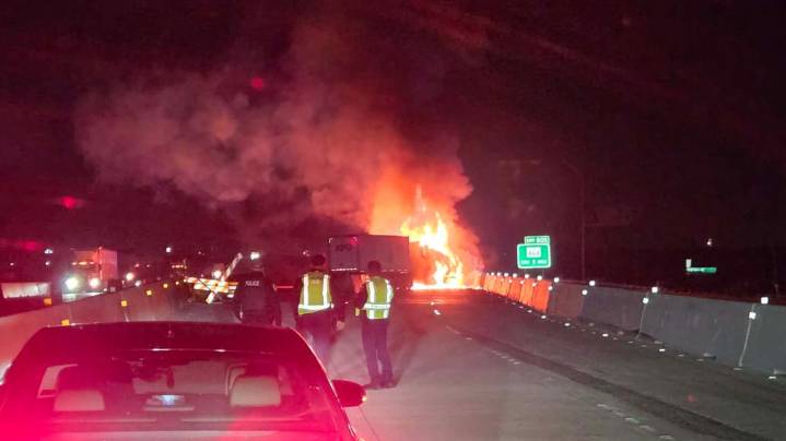 Crash and fire close westbound I-10 near Seguin; expect hours