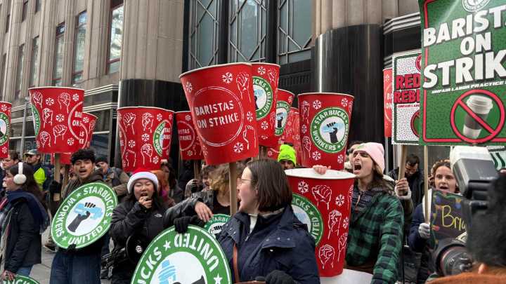 Starbucks Workers United union holds NYC rally during strike