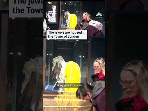 Protesters smear dessert on the Crown Jewel's case