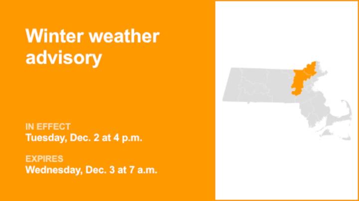 Winter weather advisory for Middlesex and Essex counties for Tuesday and Wednesday