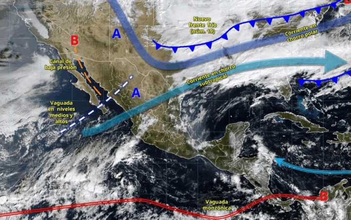 Frente frío 19 provocará lluvias intensas y evento de “Norte” en el sureste de México este martes