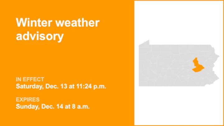 Columbia and Schuylkill counties under a winter weather advisory until Sunday morning