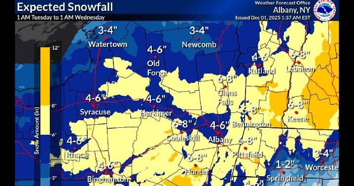 Winter storm warning for much of Capital Region Tuesday, heavy snow expected