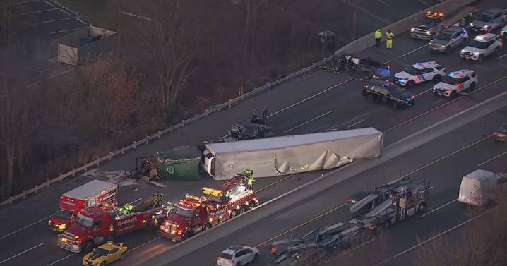 Crash involving overturned tractor-trailer slows traffic on New Jersey Turnpike southbound in Mount Laurel