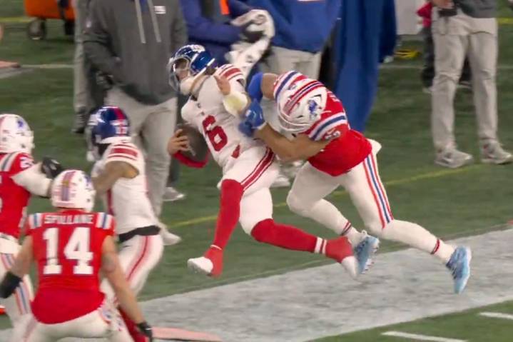 Giants-Patriots scuffle breaks out after Jaxson Dart sent flying