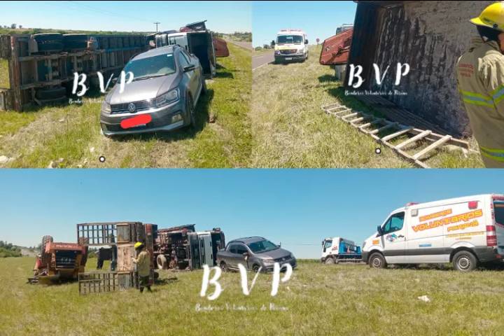 Por la rotura de un neumático, volcó un camión sobre Ruta 12 a la altura de María Luisa