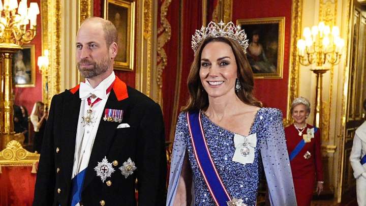 A new tiara for Kate! The Princess of Wales makes a dazzling debut in a rare ruby and diamond tiara for the German state banquet