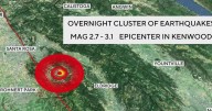 Cluster of small earthquakes strikes near Kenwood in Sonoma County overnight