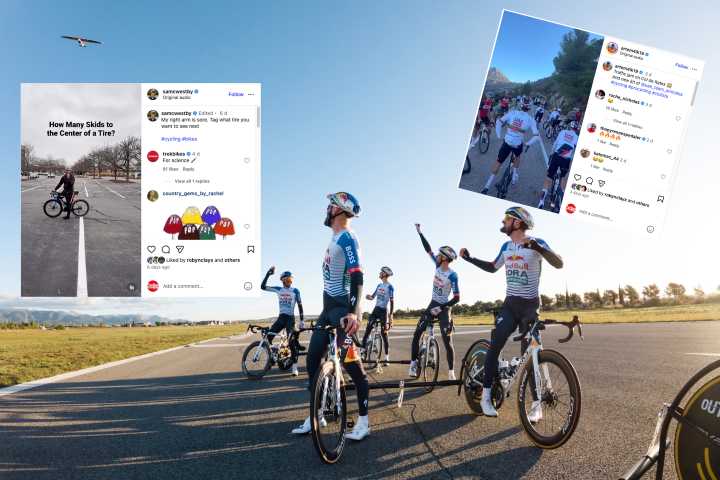 Tadej Pogačar takes to the padel court, bike-towed planes and Christmas jumpers: this week in cycling social media
