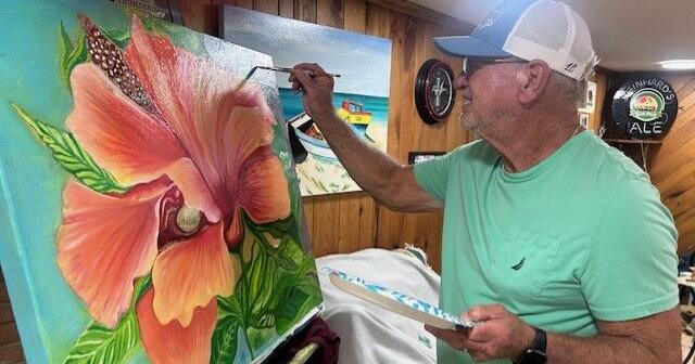 Former art teacher now showing his art uses bright watercolors to create dreamy landscapes