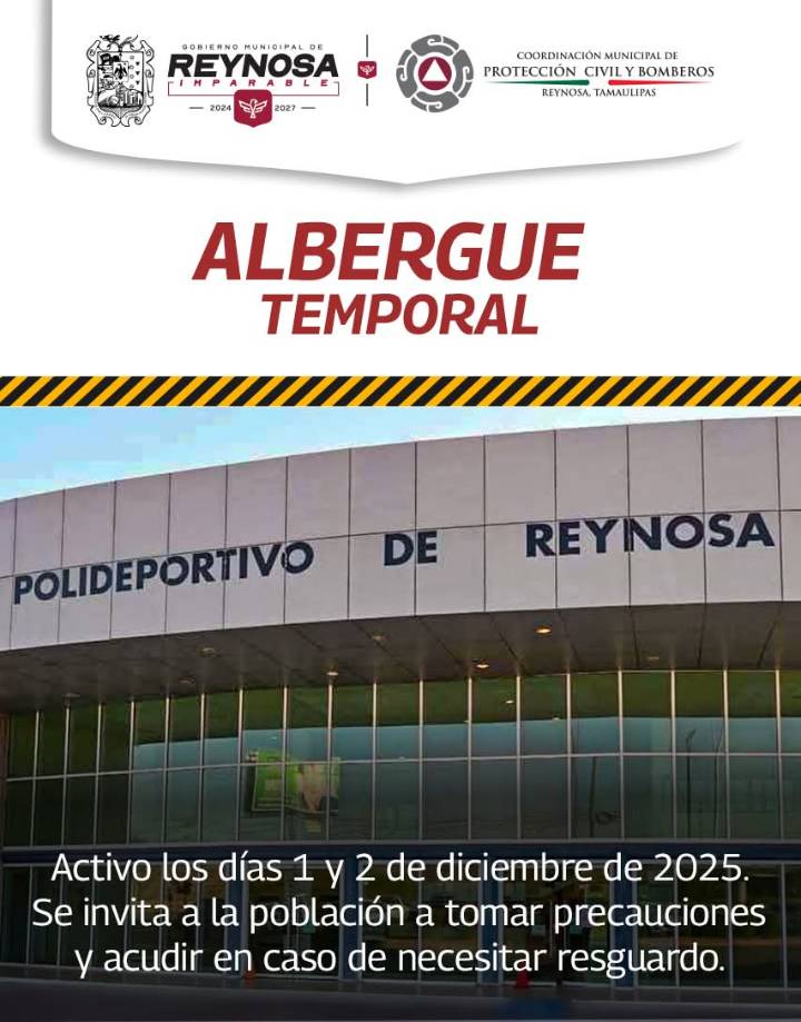 Ofrece Alcalde Carlos Peña Ortiz Albergue Temporal en Polideportivo Reynosa