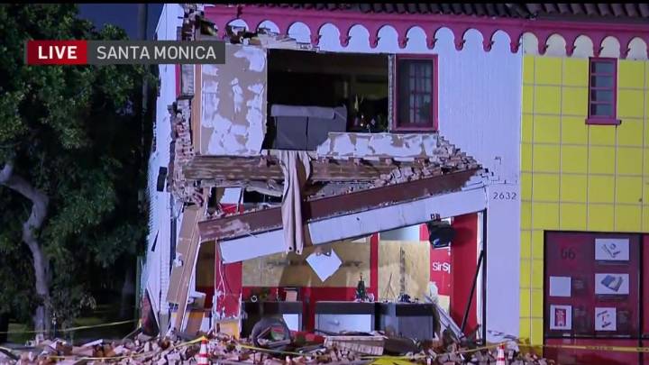 Building left with significant damage after crash in Santa Monica