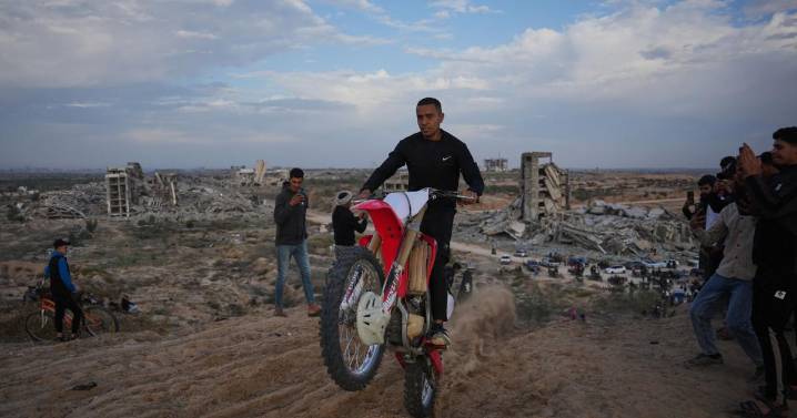 Photos of youths roaring over Gaza sand dunes in a return to prewar tradition