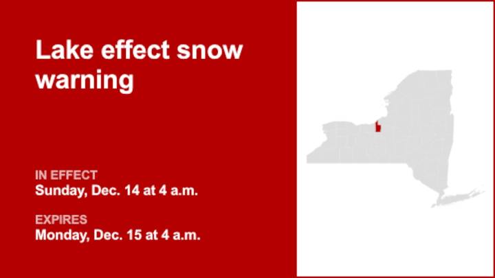 Lake effect snow warning affecting Cayuga County Sunday and Monday