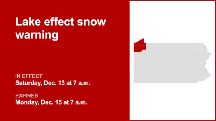Lake effect snow warning issued for Northwest Pa. from Saturday to Monday