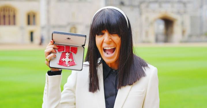 Moment Claudia Winkleman proudly accepts MBE from King Charles