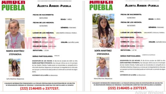 Fiscalía activa dos Alertas Amber para buscar a hermanas desaparecidas en San Andrés Cholula
