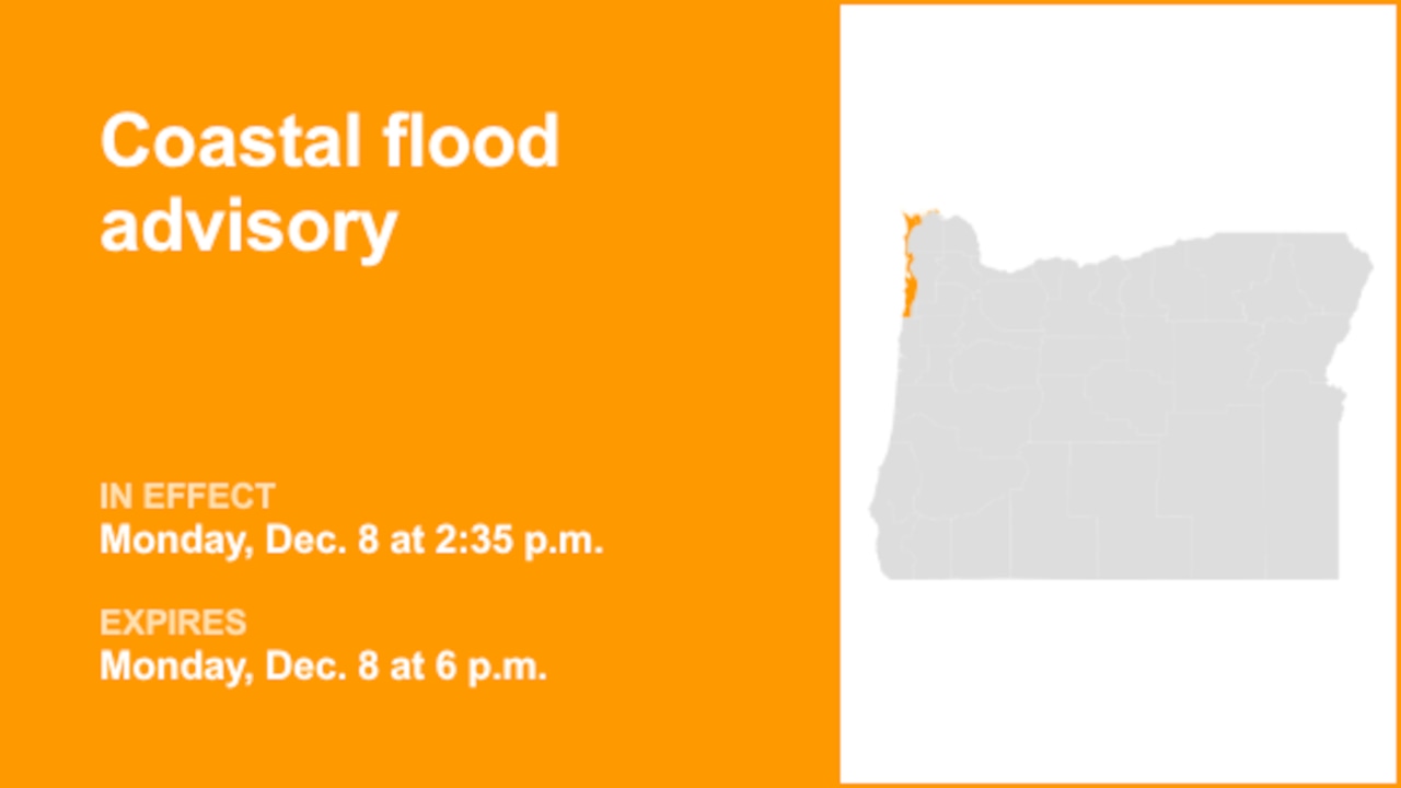 Coastal flood advisory active for Clatsop County Coast and Tillamook County Coast until Monday evening