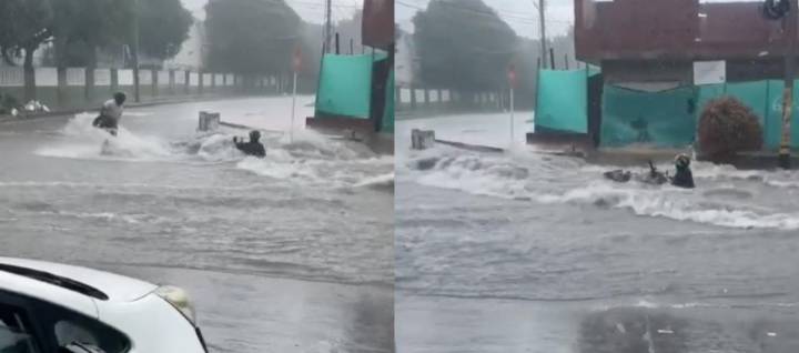 Motociclista terminó arrastrado por arroyo y se salvó en el barrio Nueva Granada