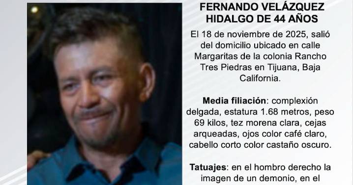 Se busca a Fernando Velázquez Hidalgo de 44 años de edad