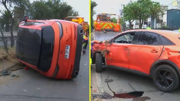 Vehículo termina volcado tras maniobra para realizar encerrona a automóvil en Quilicura