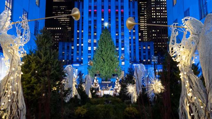 The Rockefeller Center Christmas tree lights up in NYC