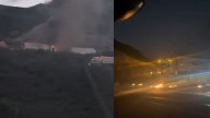 Atención. Cierran Autopista Monterrey–Saltillo por fuerte accidente de tráiler; vehículo se incendió