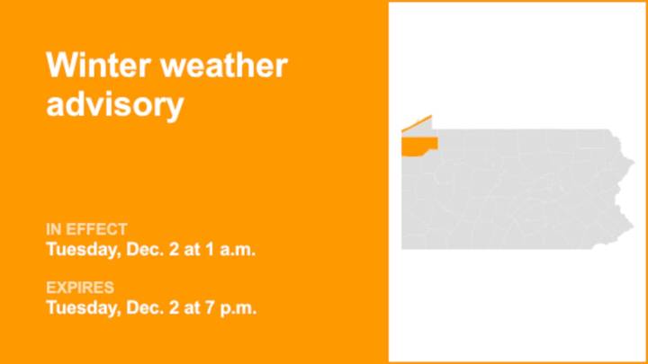 Winter weather advisory in place for Northern Erie and Crawford County for Tuesday