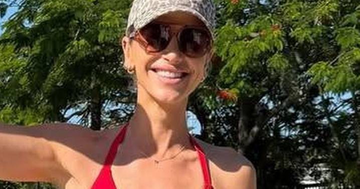 I'm A Celeb's Vogue slips curves into teeny red bikini for one final swimsuit snap