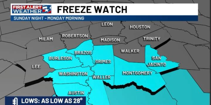 Widespread freeze expected Sunday night