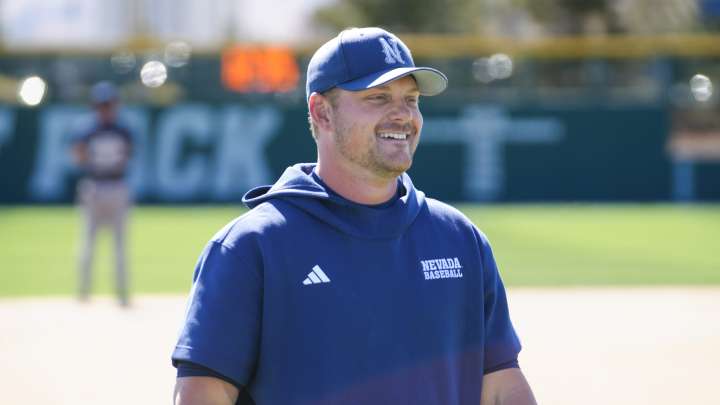 Nevada baseball coach Jordan Getzelman speaks at his press conference