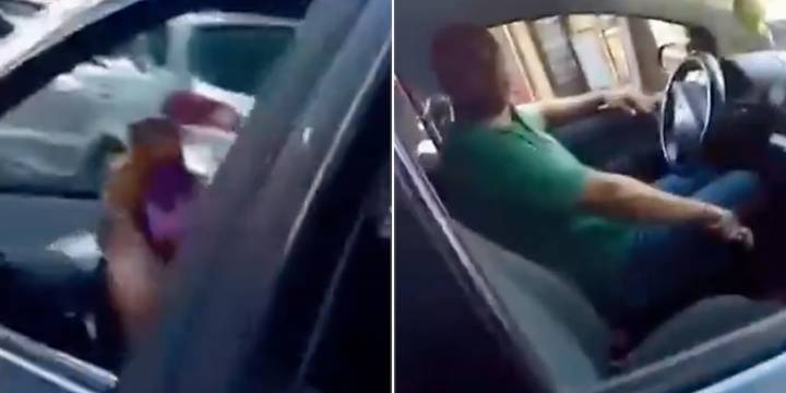 Filmaron a un hombre mientras manejaba y jugaba a los jueguitos con el celular: iba sin cinturón y llevaba a su hija