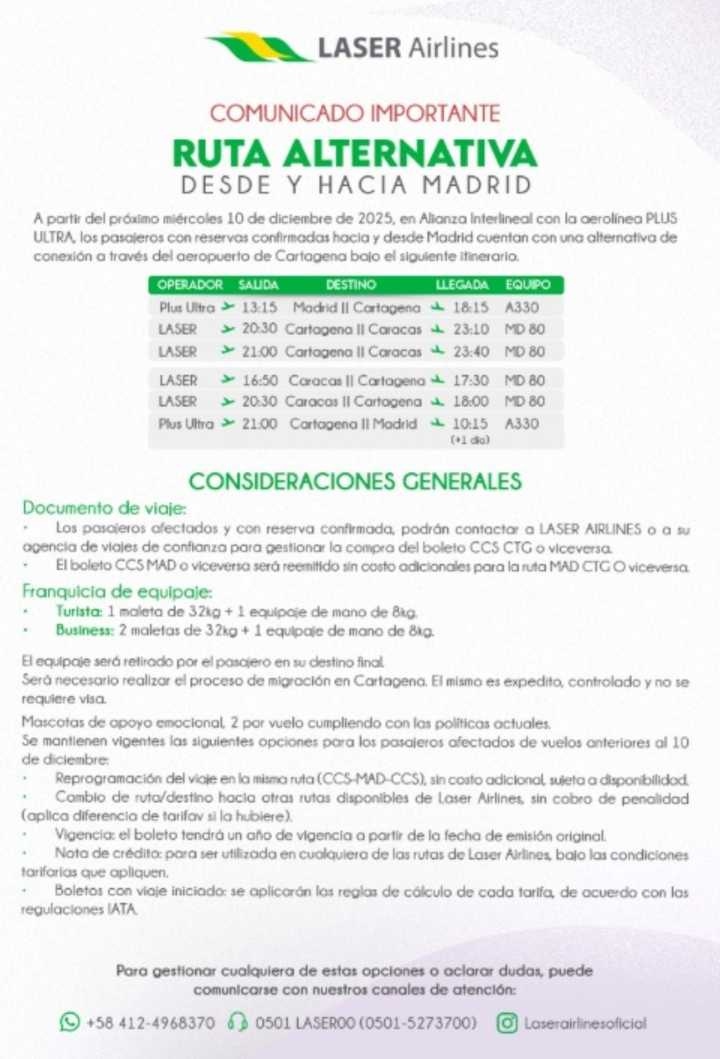 Aerolínea nacional activó ruta «alternativa» con escala de Caracas a Madrid para sortear «alerta aérea»