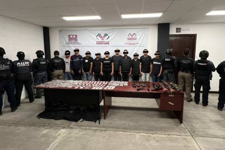 Golpe al CJNG: Detienen a 12 en Chiapas con armas largas y equipo táctico