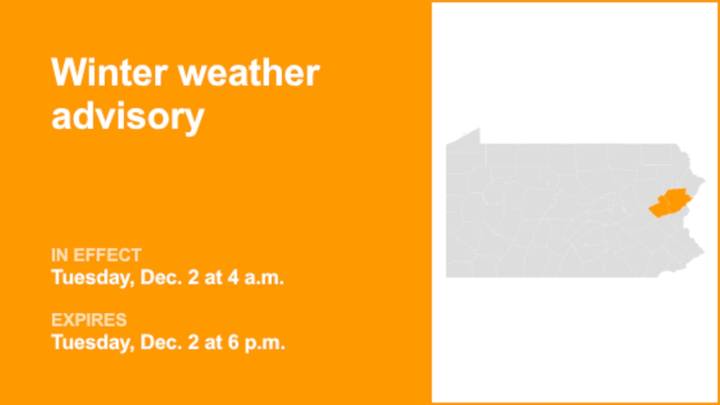 Winter weather advisory in place for Carbon and Monroe counties for Tuesday