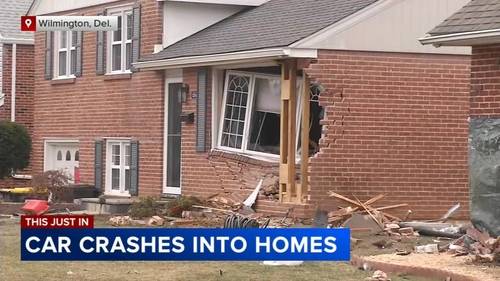 Driver flees after crashing vehicle into 2 homes in Wilmington, Delaware