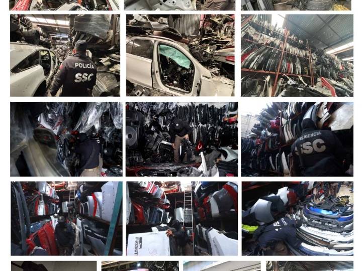 Aseguran casi 2 toneladas de autopartes en 20 cateos en CDMX