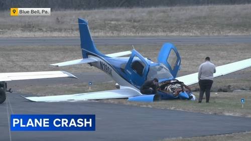 Small plane damaged after crashing on runway in Blue Bell, Pennsylvania