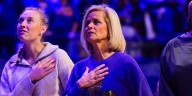 Coach Mulkey praises women’s basketball team for leading national anthem after sound system fails
