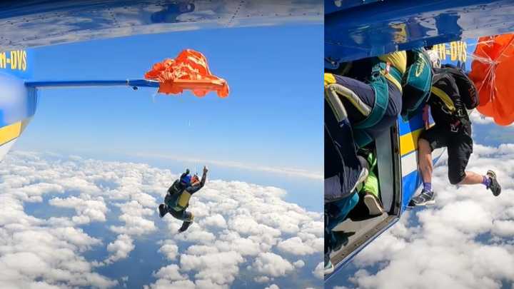 Paracaidista sobrevivió tras quedar enganchado al ala del avión durante un salto sobre un aeropuerto en Australia