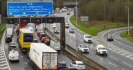 M56 traffic stopped and queues build after crash