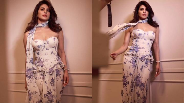 Priyanka Chopra Brings Spring Energy To Mumbai In Arpita Mehta's Fusion Saree Look