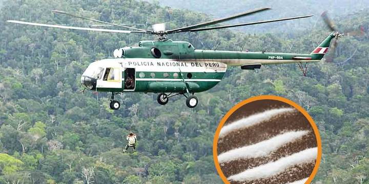 Helicópteros destruyen laboratorio de cocaína en Huánuco: PNP incauta 95 kilos de droga en plena selva